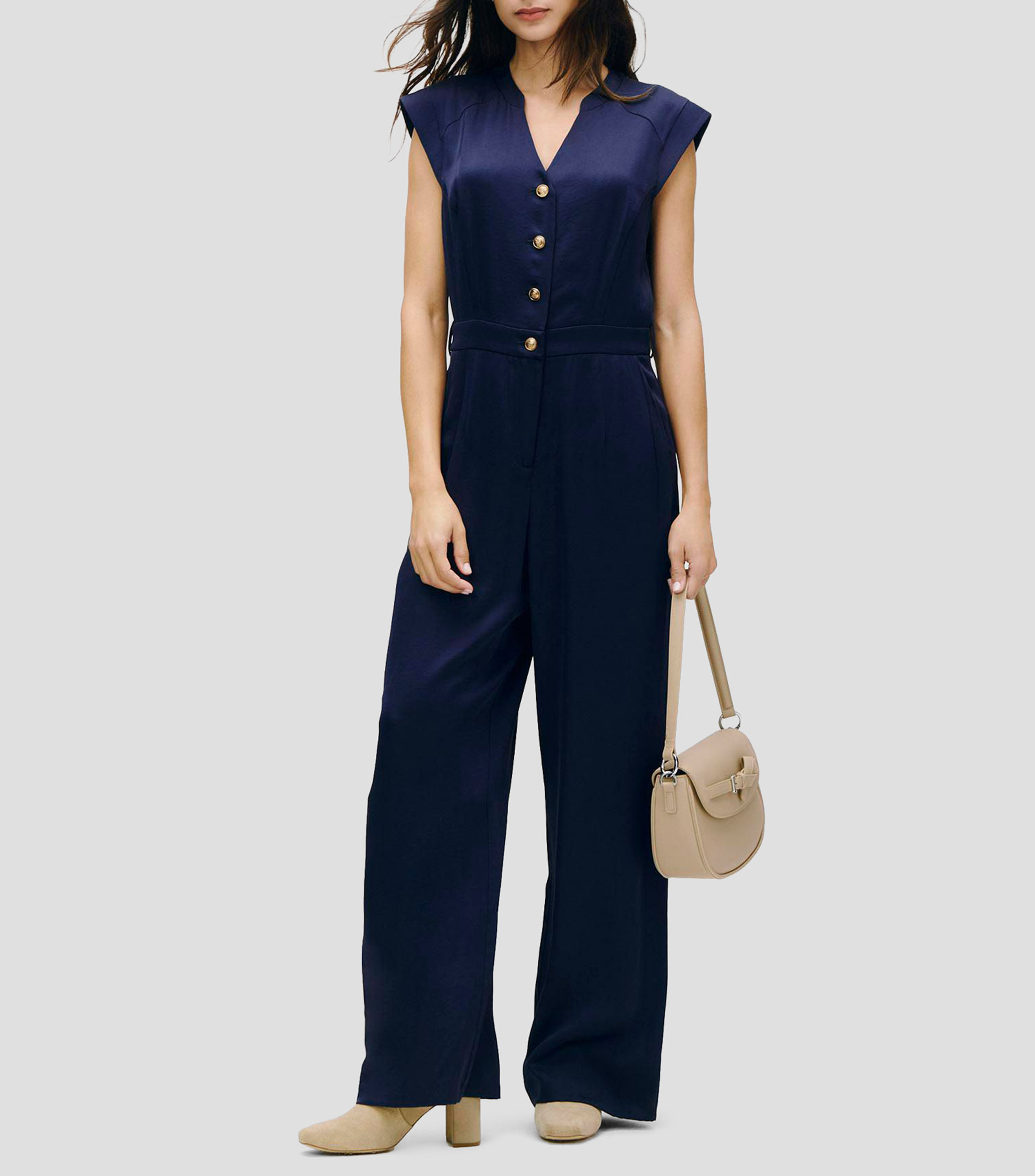 Jumpsuit palazzo de satín índigo corte francés Mujer